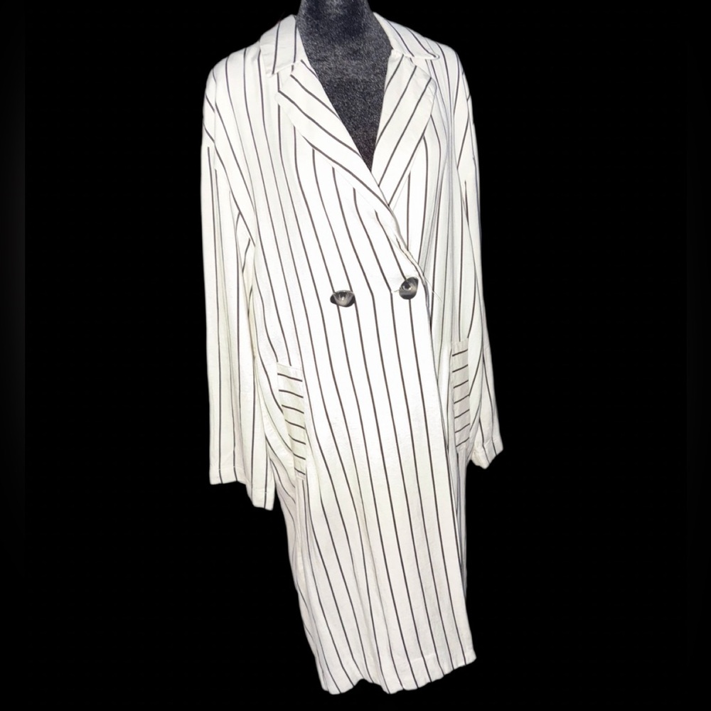 Top Shop Womens Long Jacket slimming vertical stripes, lined size 8/10 - Picture 8 of 8